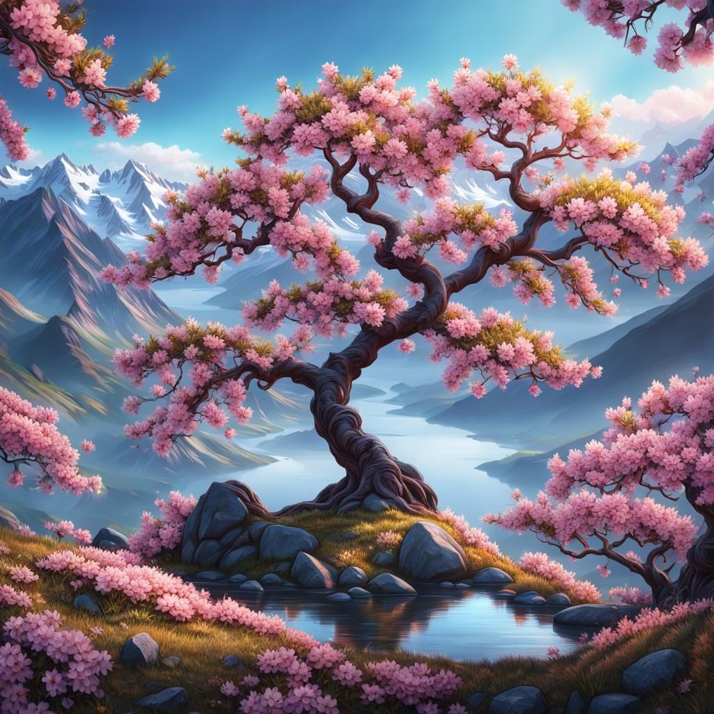 Metallic Cherry Blossoms with Alien Alpine Foliage