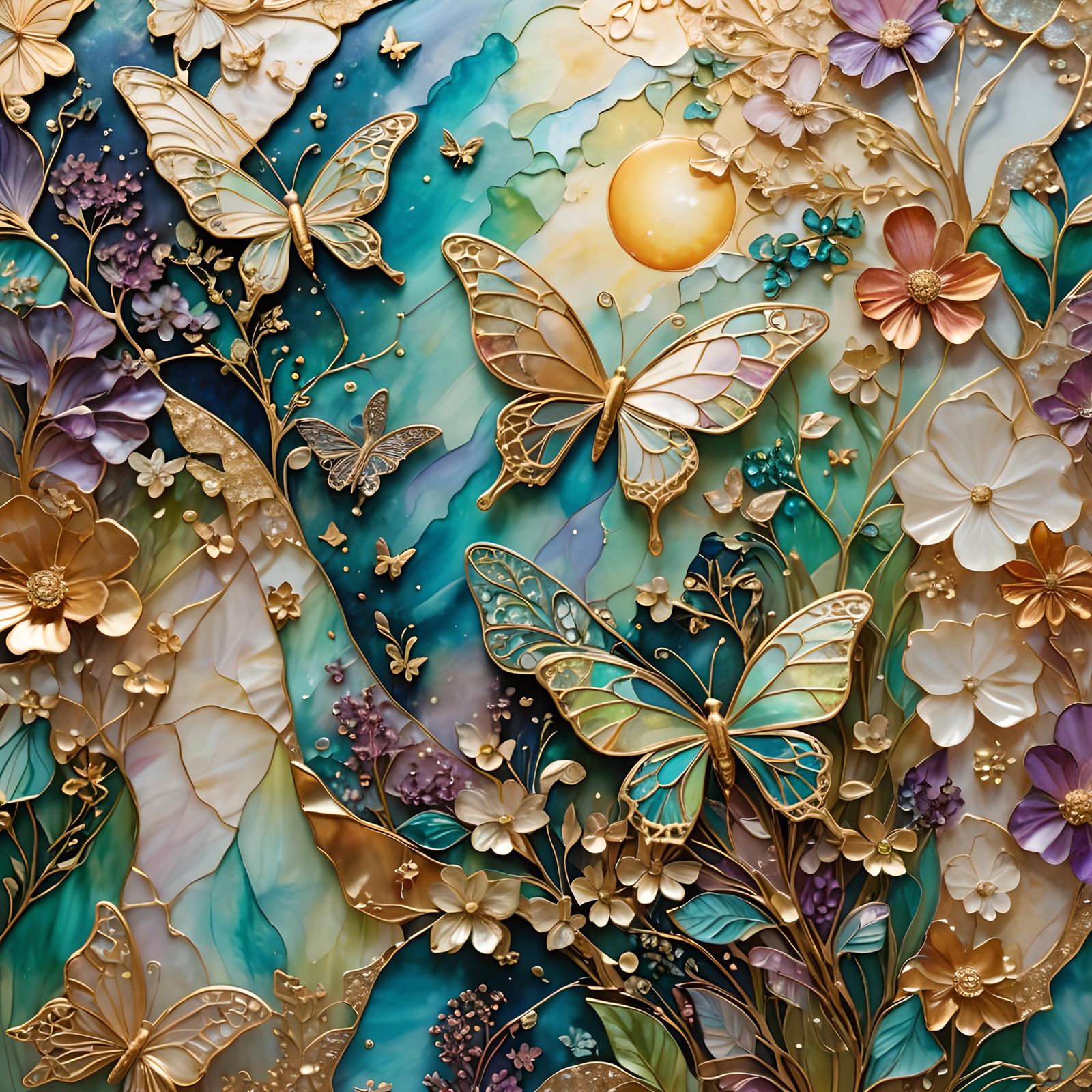 Iridescent Butterfly Kite in Alcohol Ink Style