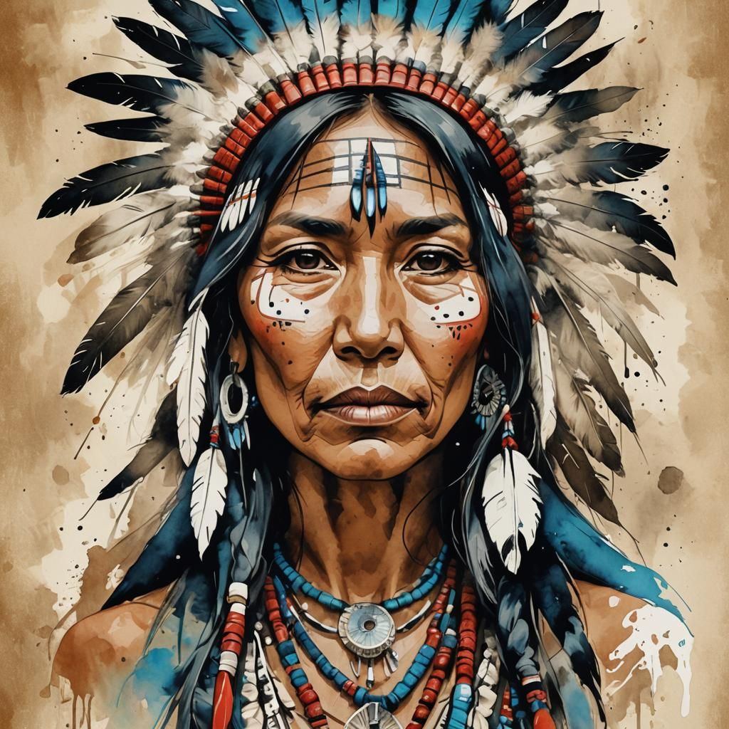 Native American Woman: Mixed Media Digital Art