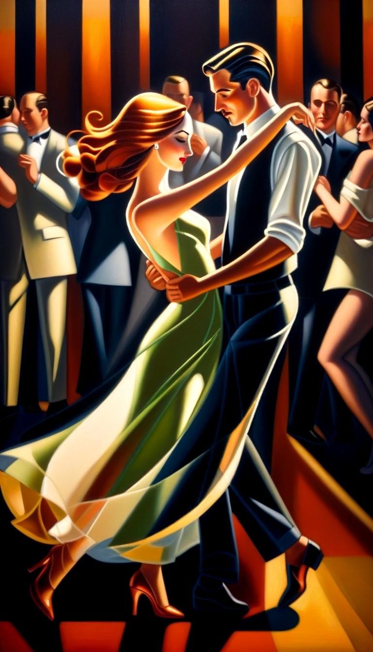 Couple Dancing in Nightclub, Art Deco Style