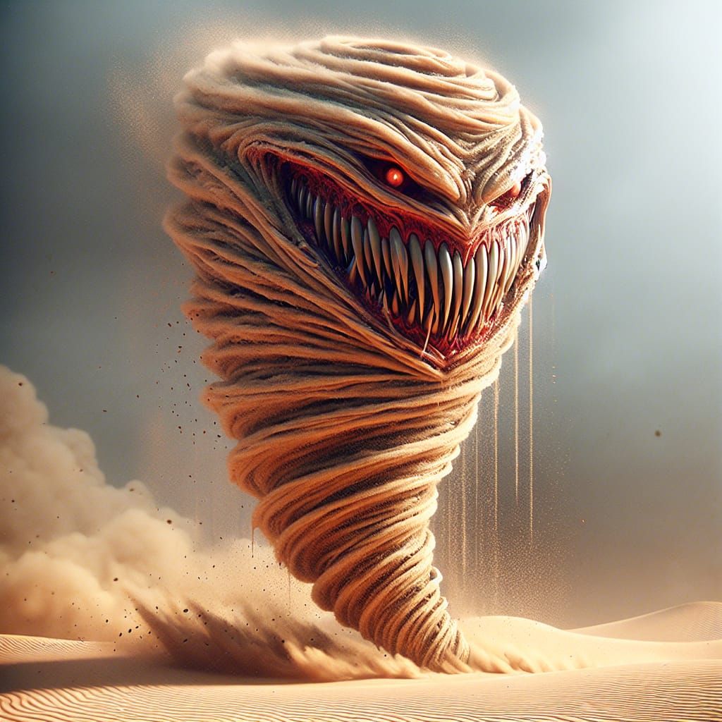 Malevolent Smiling Tornado in Gritty Desert