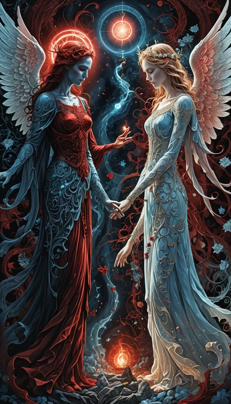 Dualistic Angel and Devil in Ethereal Digital Art
