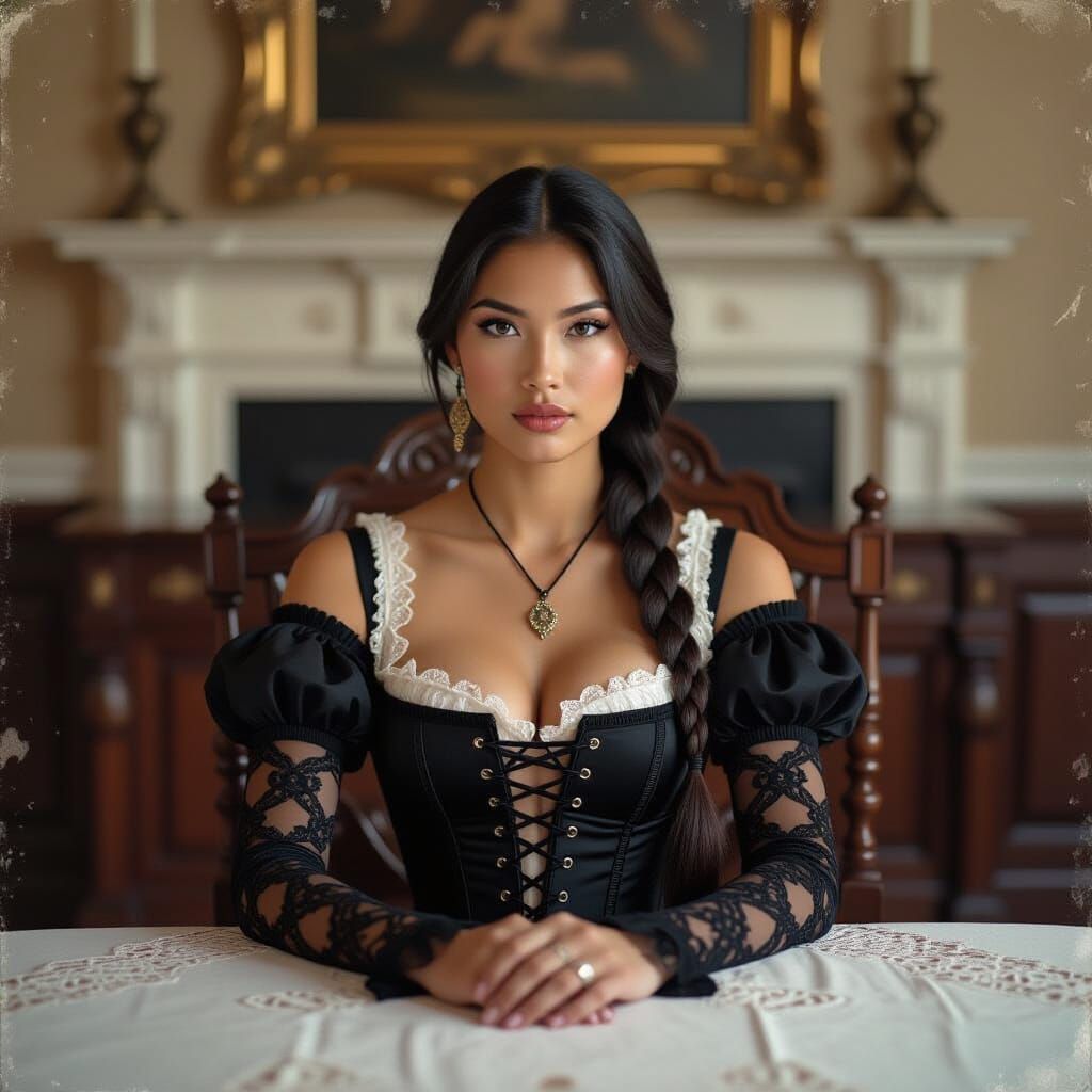 Native American Woman in Gothic Corset, Sepia Photograph