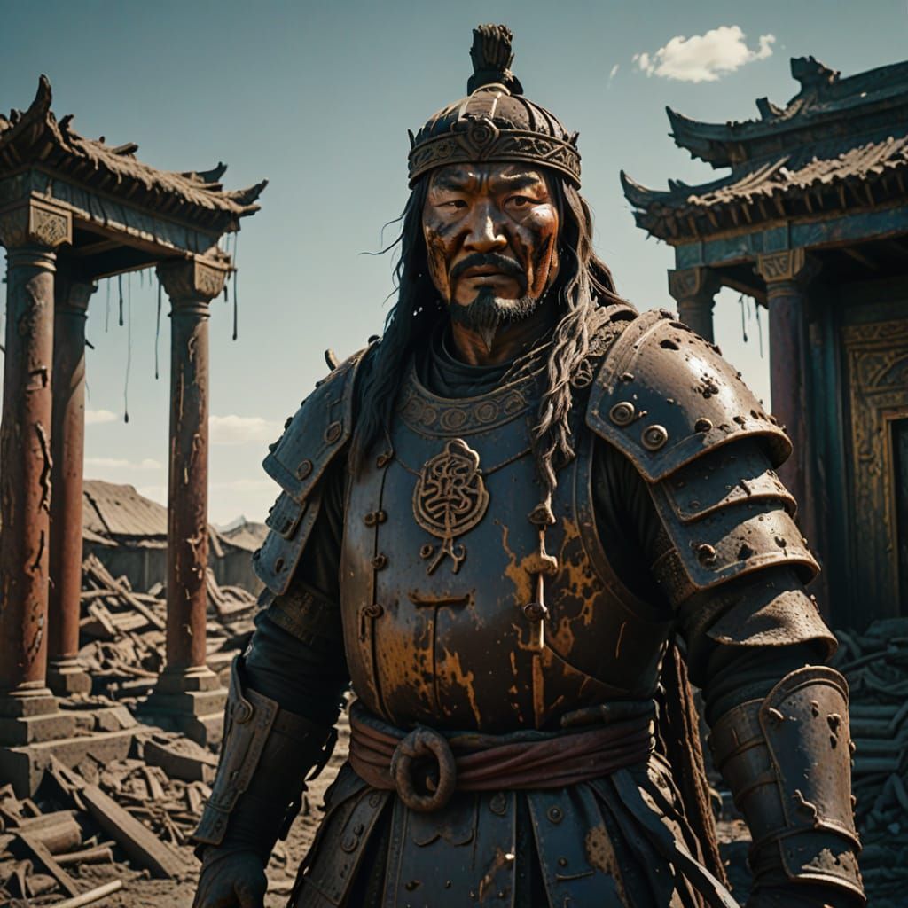 Ruined Iron Genghis Khan Statue: Cinematic Film Still