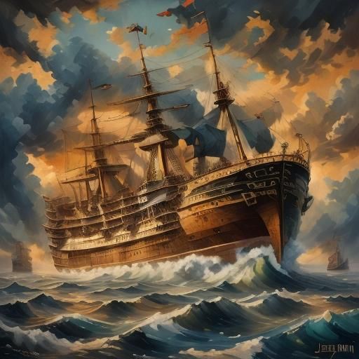 Galleon Shipwreck on Reef in Maritime Art Style