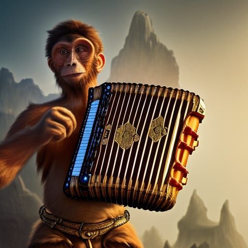 Fantasy Man with Monkey Playing Accordion Art