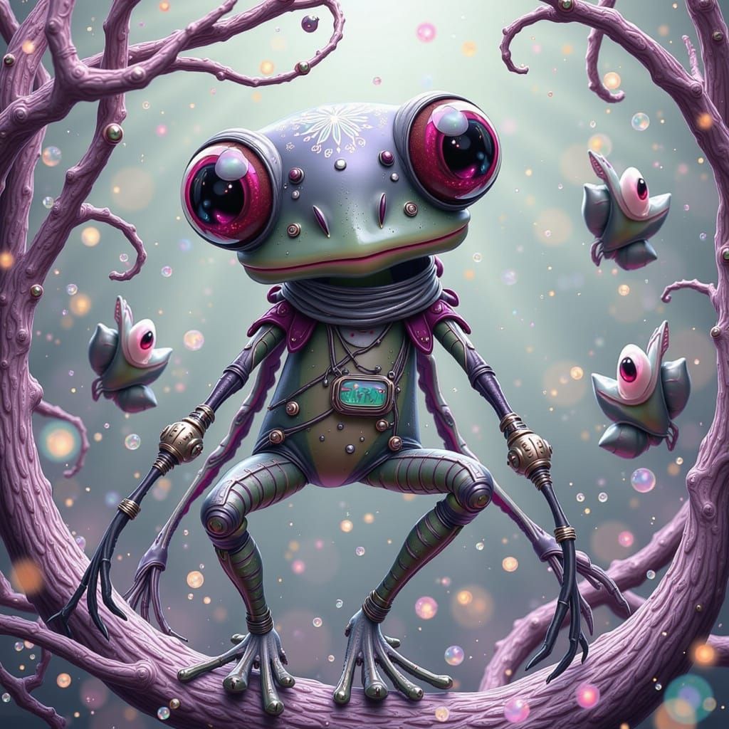 Ethereal Frog Astronaut in Whimsical Dreamscape with Elongat...