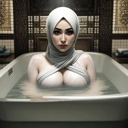 Hyperrealistic Image of a Woman Bathing