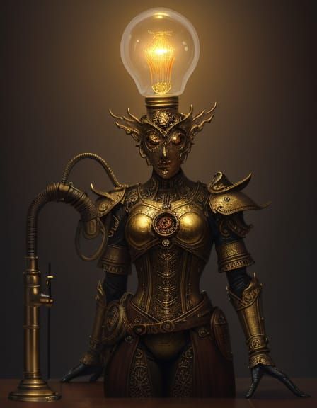 Intricately Detailed Steampunk Figure Illuminates Mysterious...