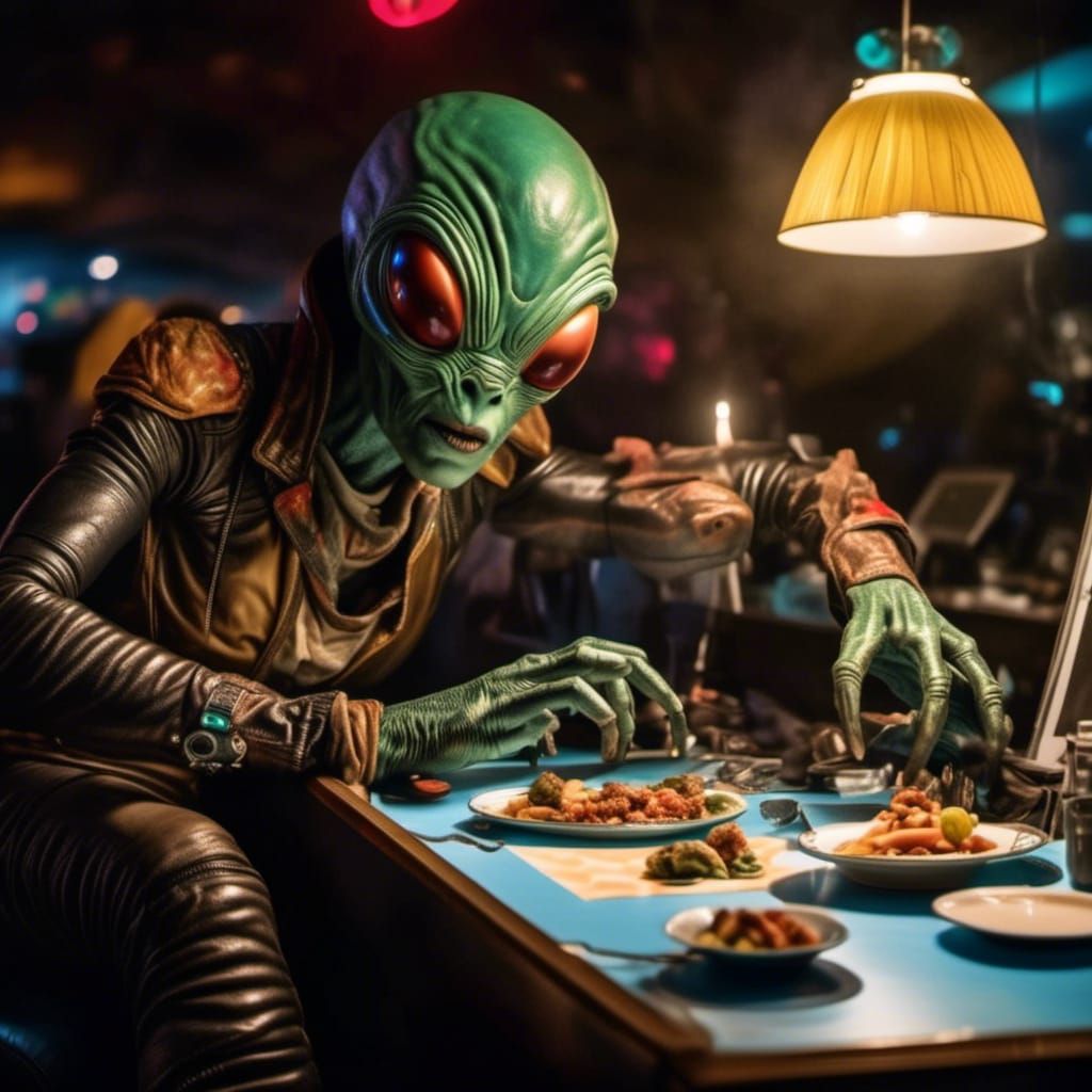 Smiling Aliens Party in Hyperrealism Style