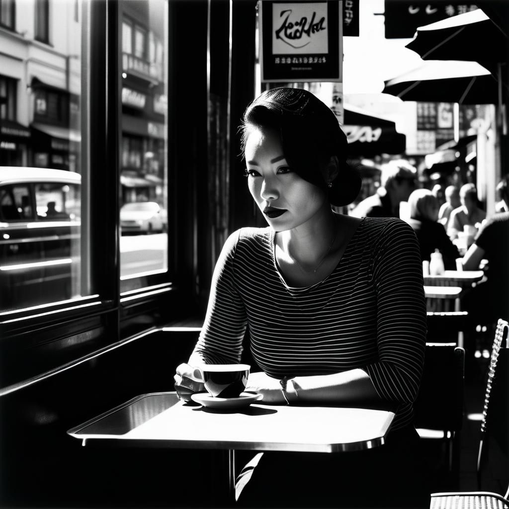 Dramatic Street Cafe Photo in Petersen/Moriyama Style