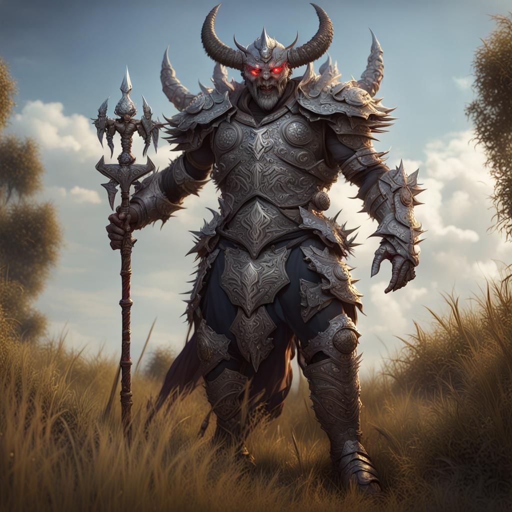 Demon Giant in Grasslands: Dark Fantasy Concept Art
