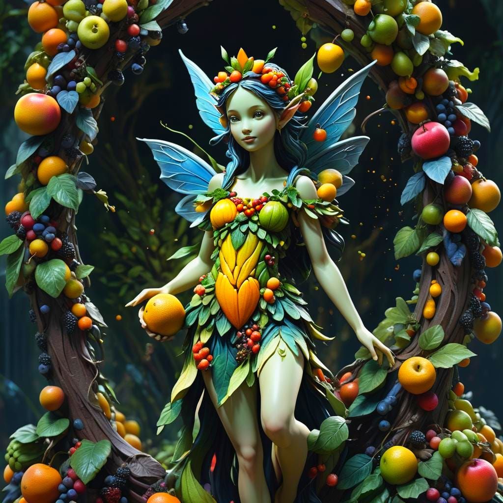 Fruit Fairy Sculpture: Detailed Matte Painting