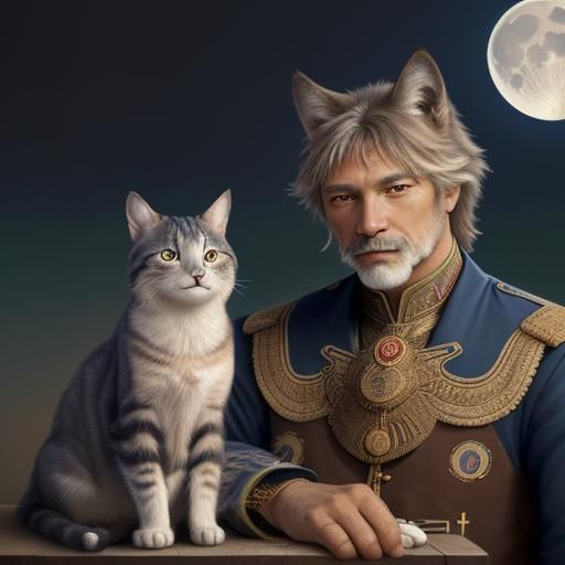 Happy Cat Couple Postcard in Art Nouveau Style