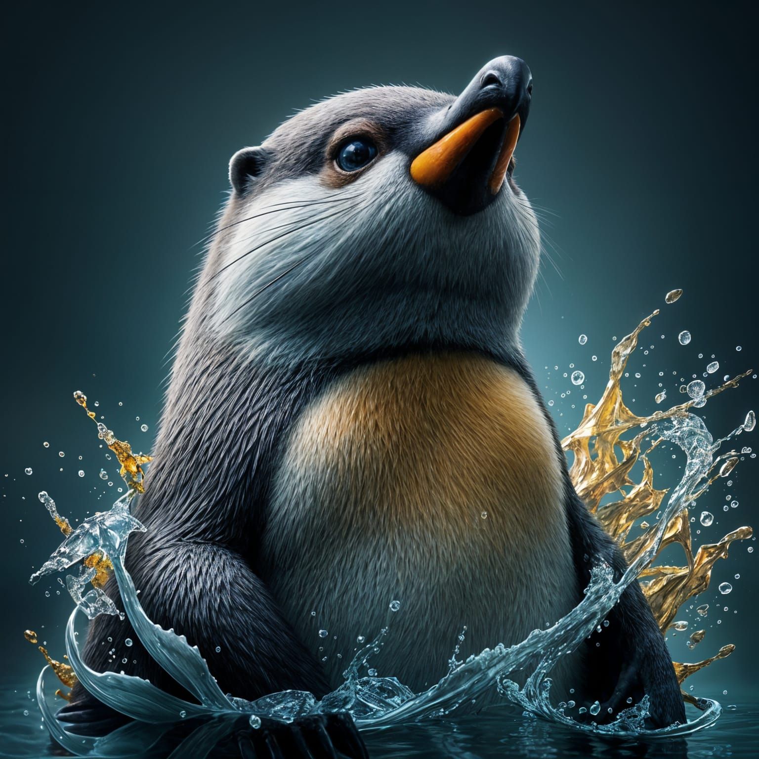 Otter Penguin Hybrid in Vibrant Fantasy Realm