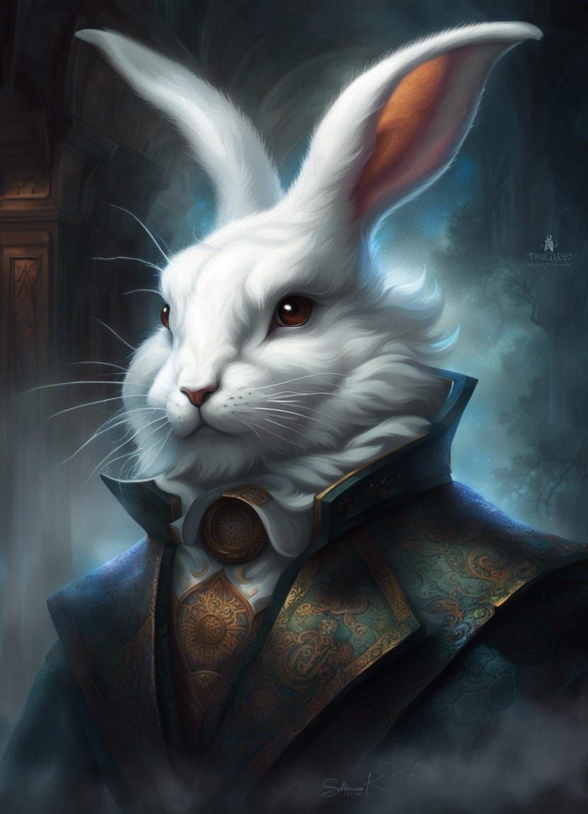 Renaissance White Rabbit in Dark Academia Style