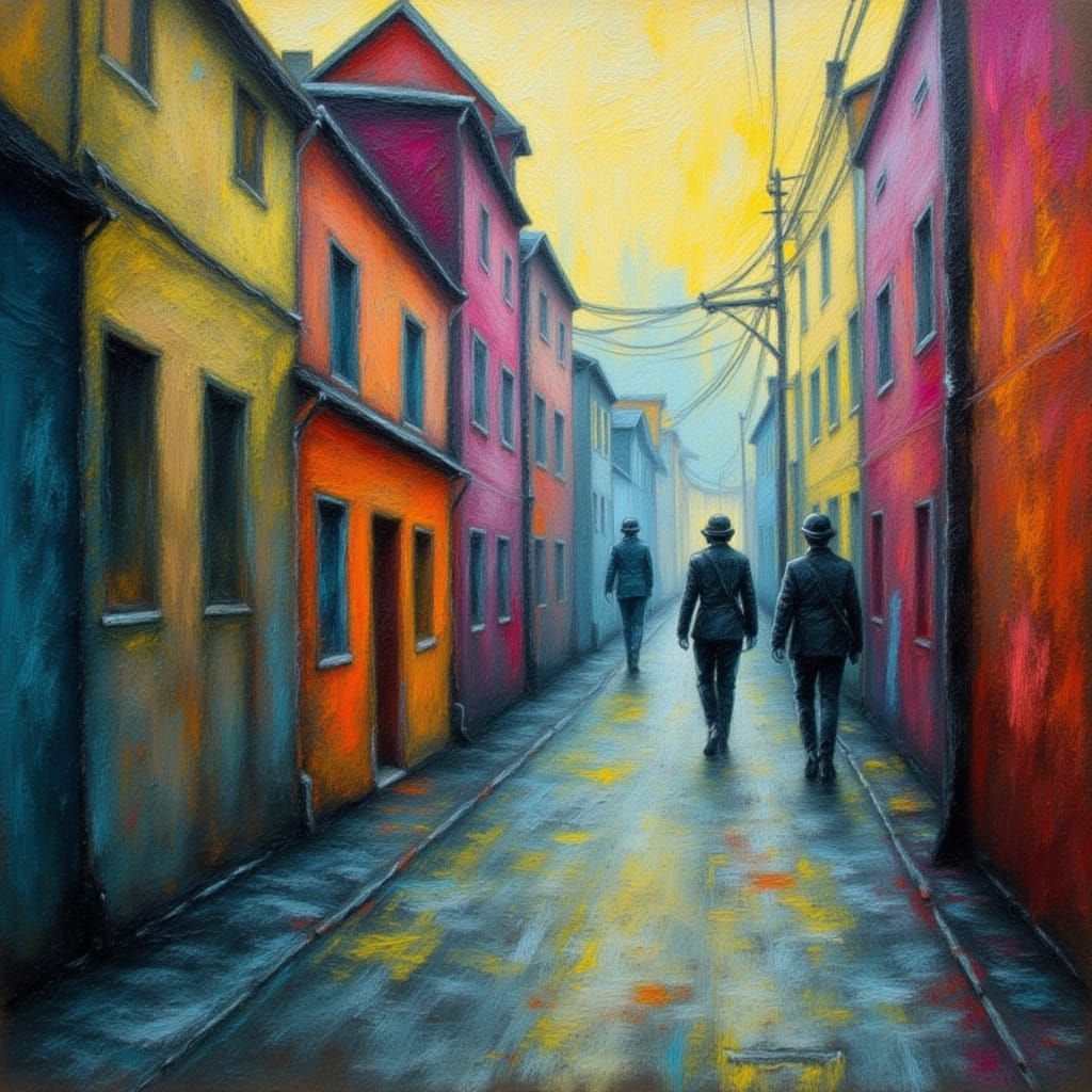 Abstract Neon Chalk Art with Futuristic Elements