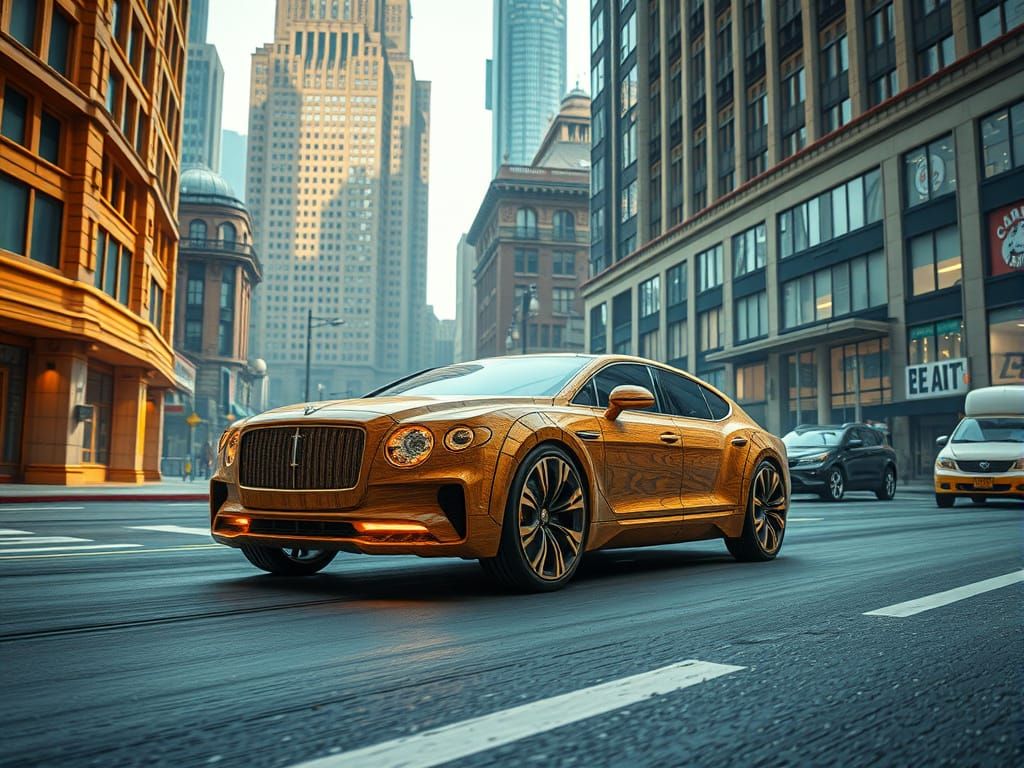 Wooden Car Drives Through Wooden City