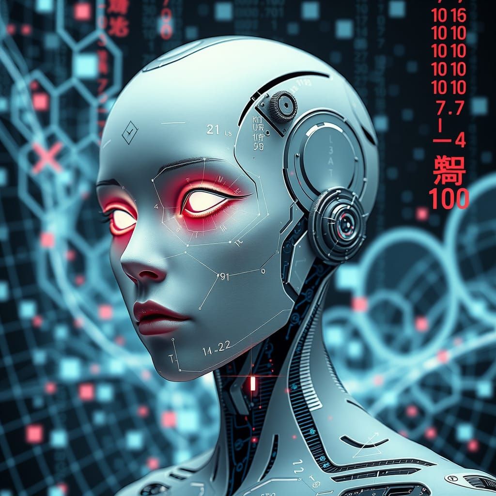 Android Siren in Glitch Art and Fractal Style