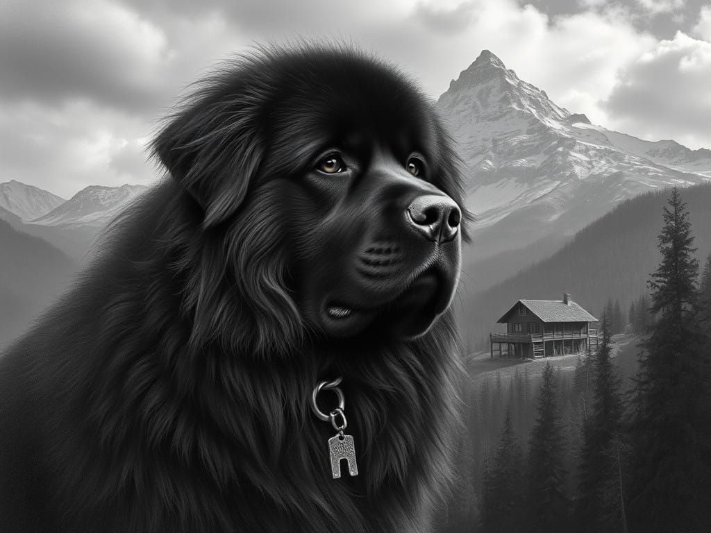 Hyperrealistic Film Noir Mountainscape with a Beautiful Newf...