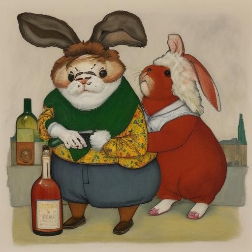 Unpleasant Rabbit Drinking, in Expressionist Style