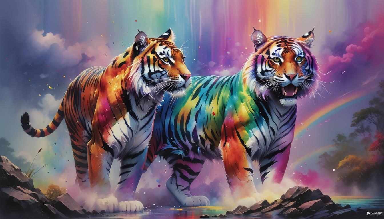 Stunning Rainbow Tiger in Vibrant Watercolor Style