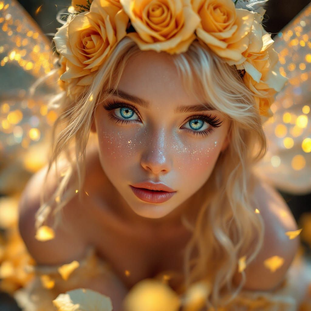 Delicate Fairy Portrait With Gossamer Wings in Golden Light