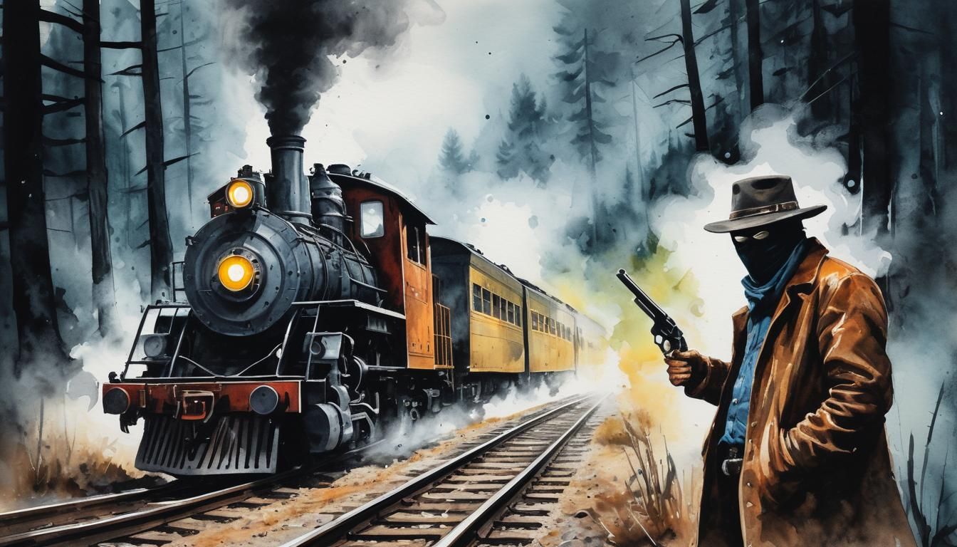 Masked Train Robbers in Wild West Night