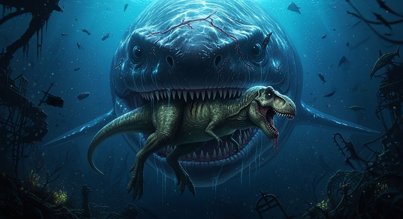 Megalodon's Deep-Sea Hunt with Tyrannosaurus Rex