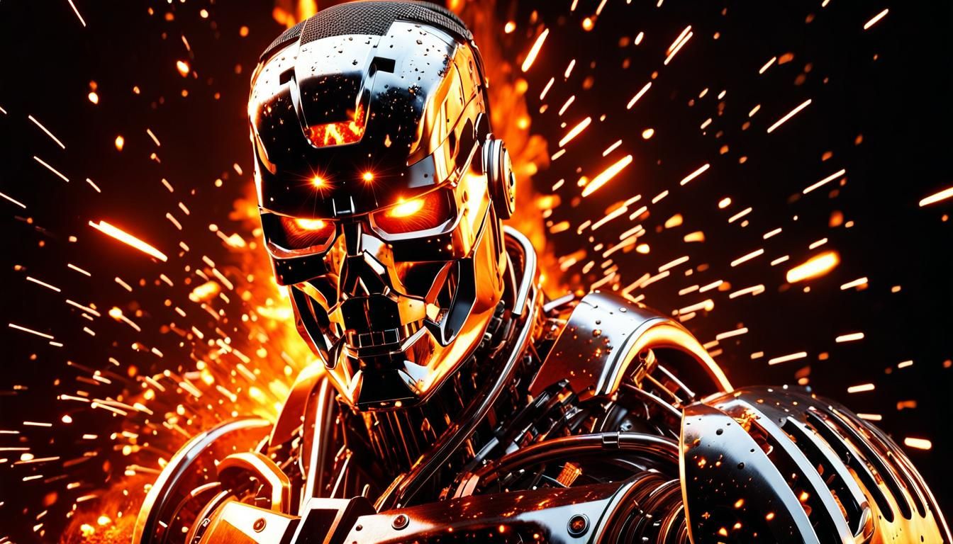 Terminator Emerges from Molten Metal in Fiery Explosion