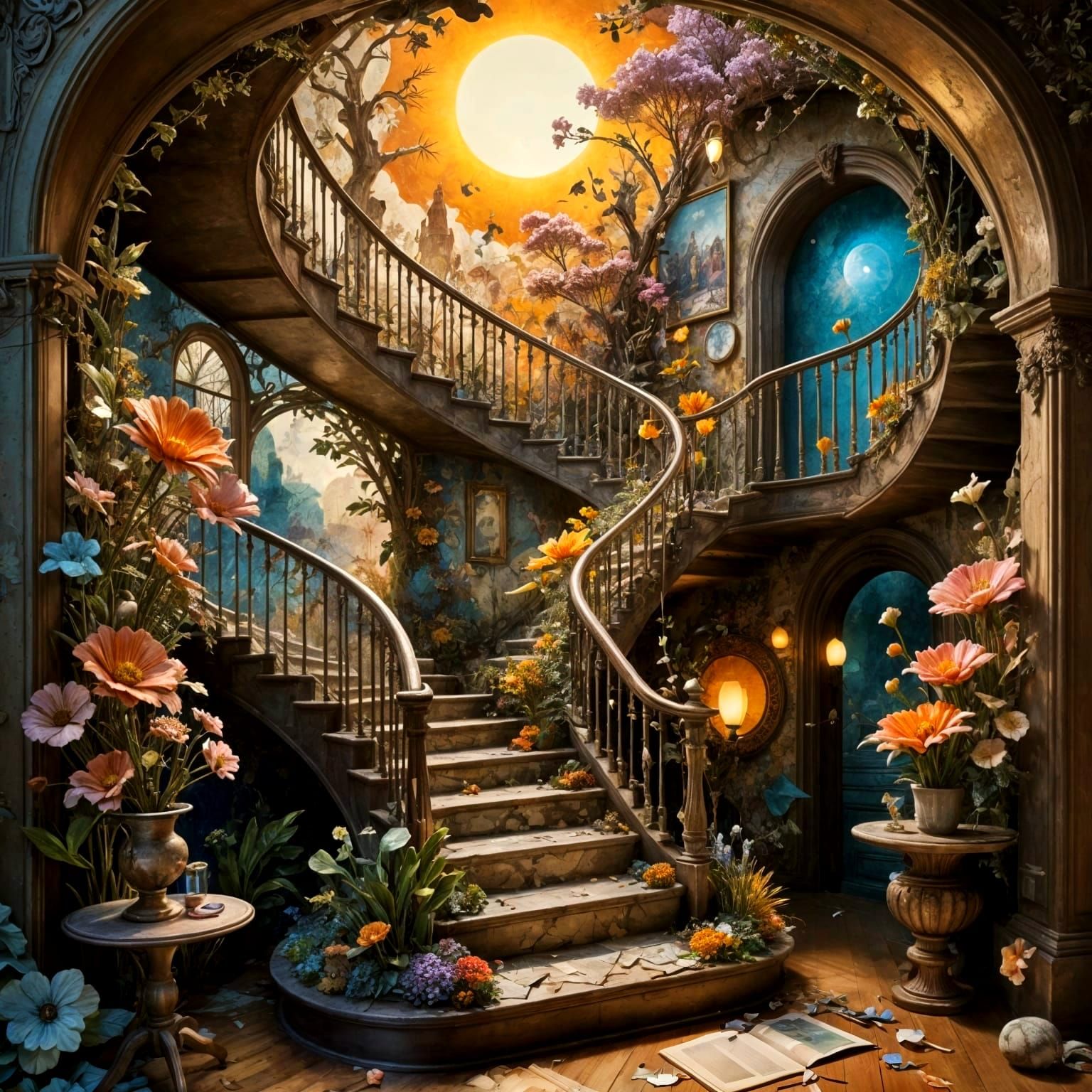 Whimsical Staircase Unfolds into Sunny Dreamscape