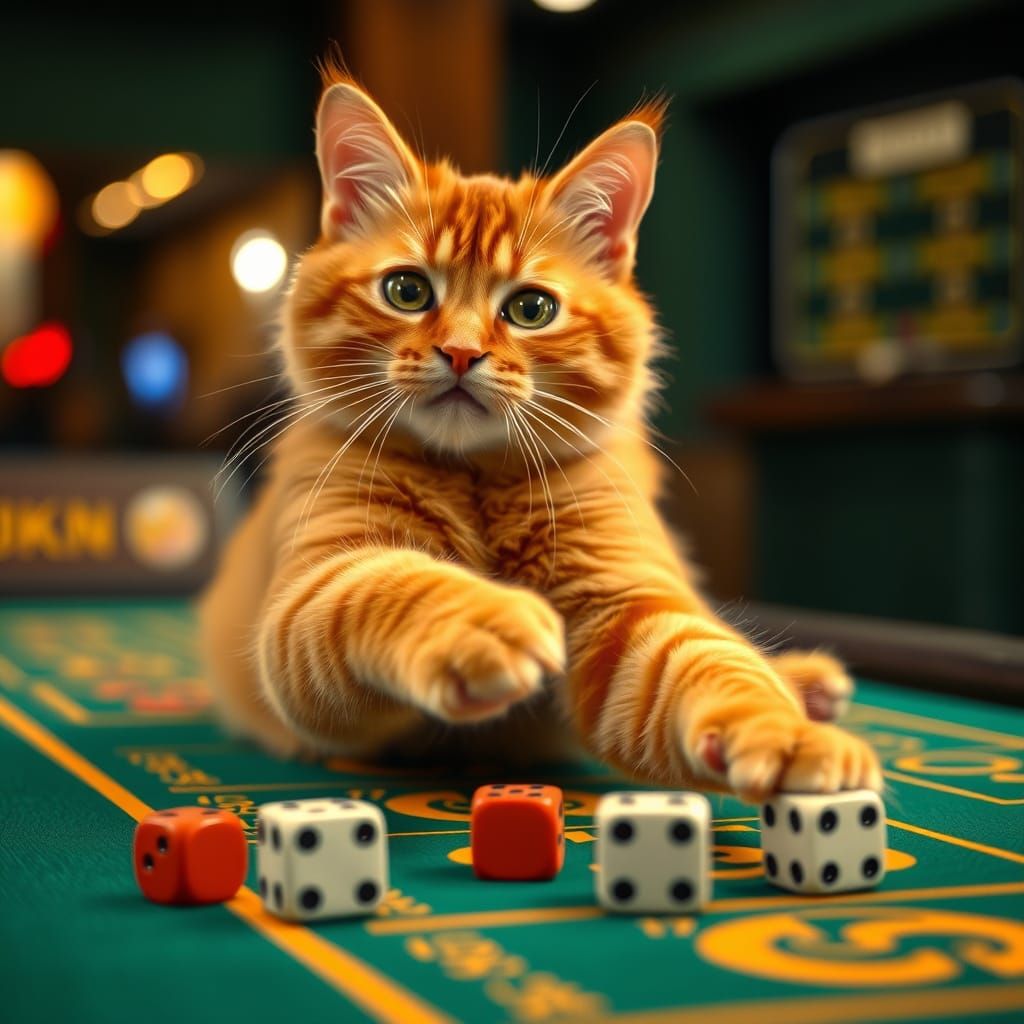 Whimsical Orange Cat Wins Big at Craps Table