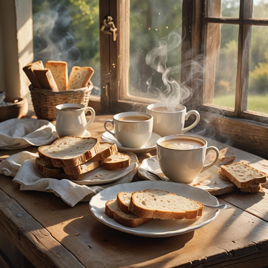 Cozy Milk and Bread Still Life in Watercolor Style