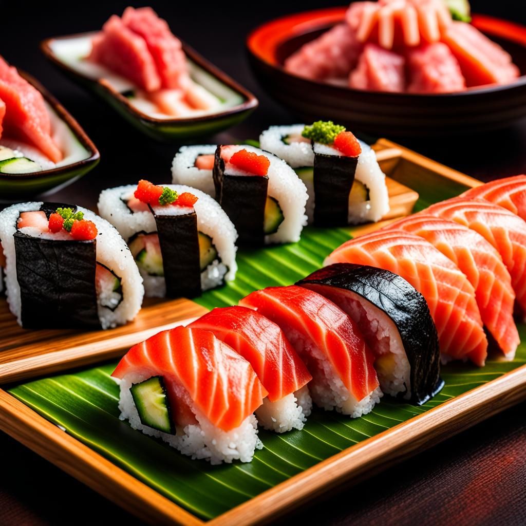 Exquisite Sushi Platter with Watermelon Sculpture