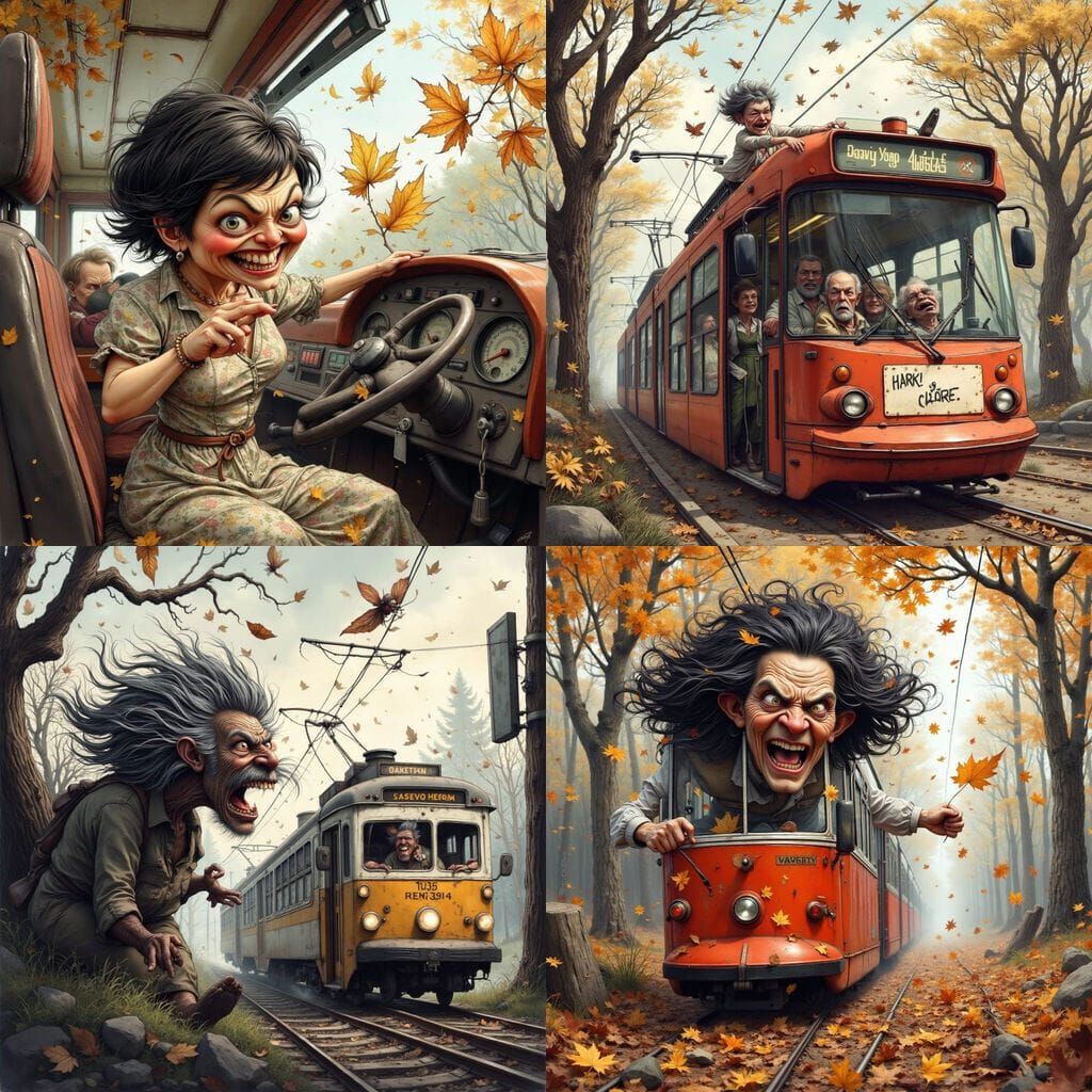 Angry Driver Shouting at Autumn Leaves