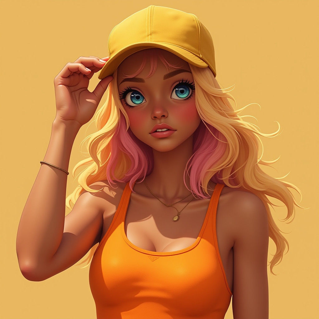 Girl with Pink Highlights in Matte Painting Style