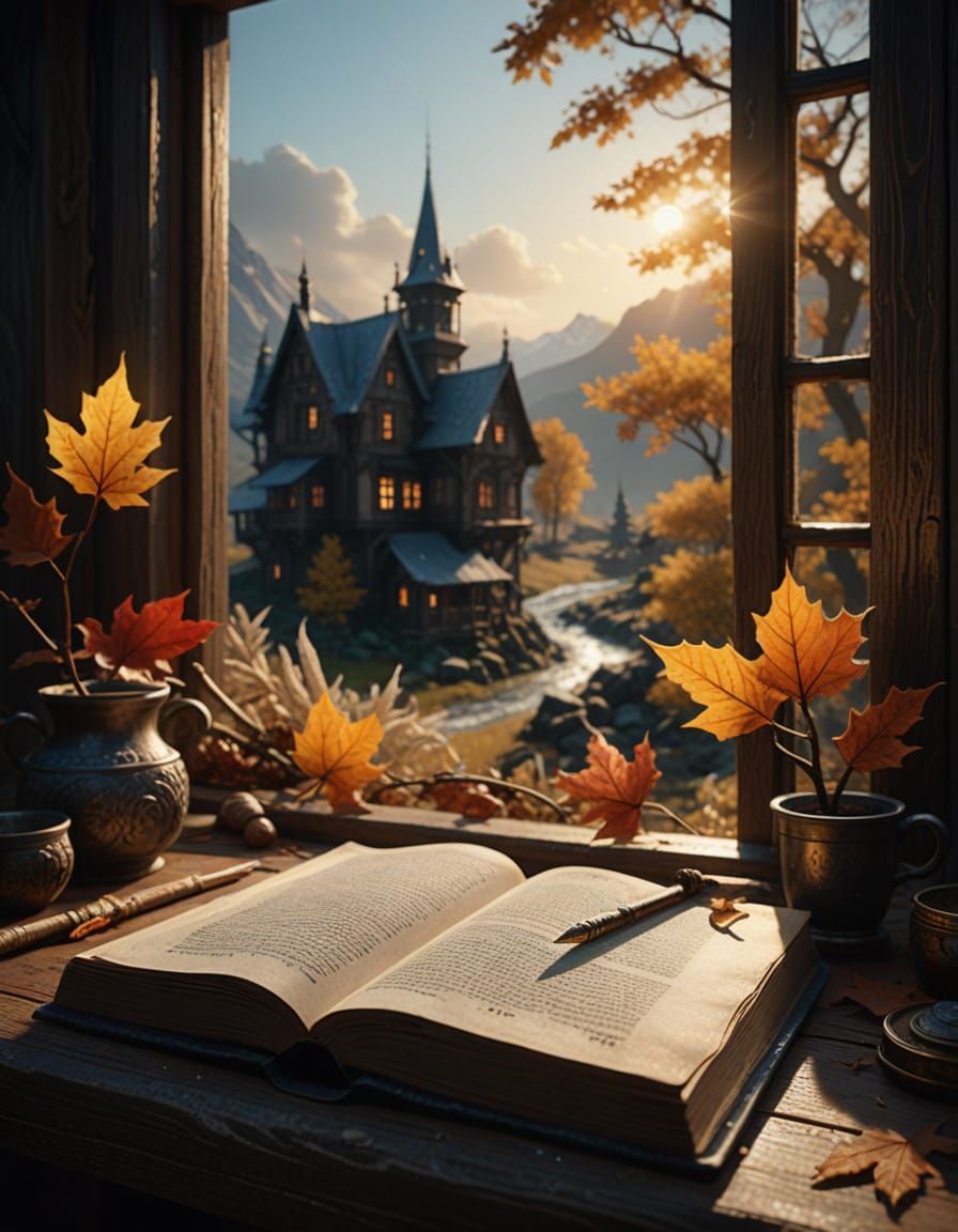 Autumn Landscape Book Frost Texture by Window