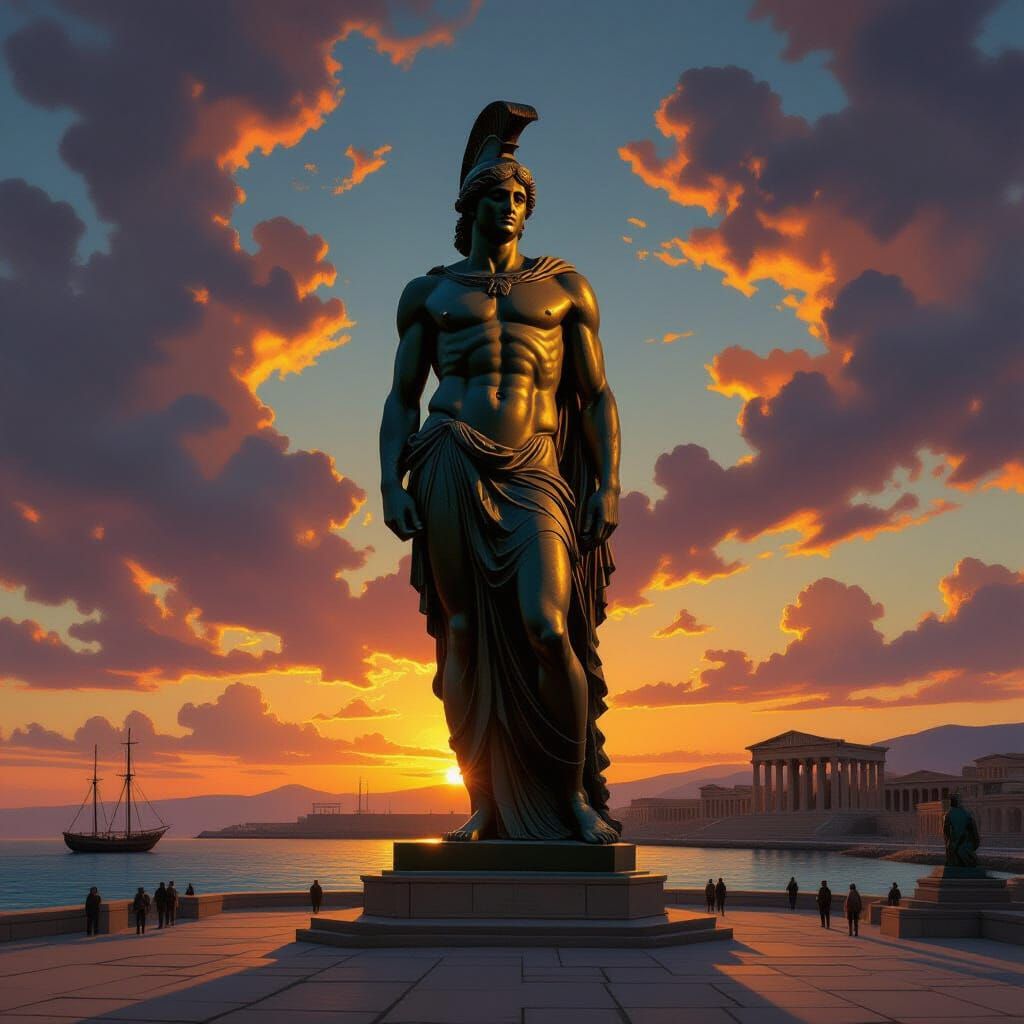 Colossus of Rhodes Oil Painting at Golden Hour