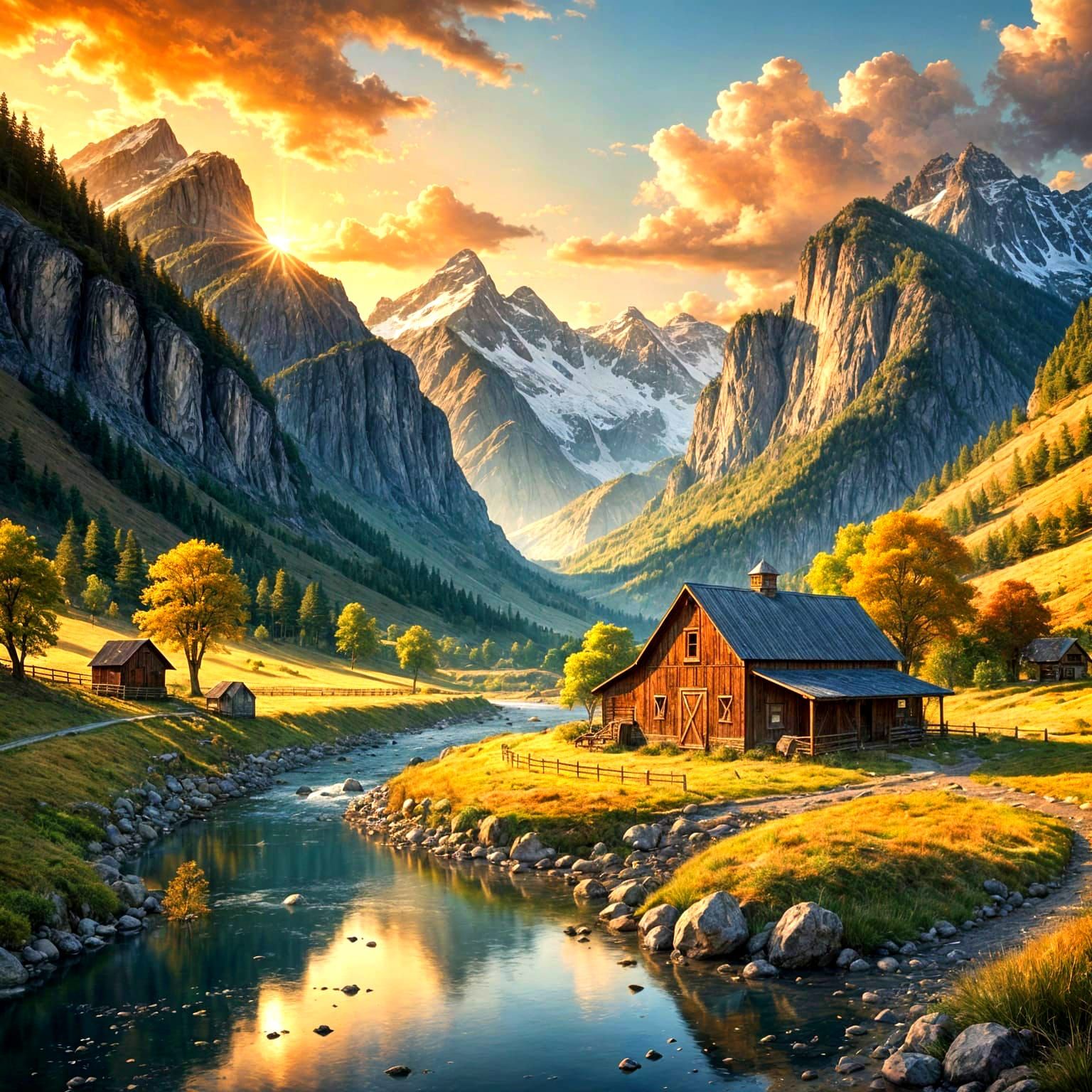 Mountain Homestead at Golden Hour