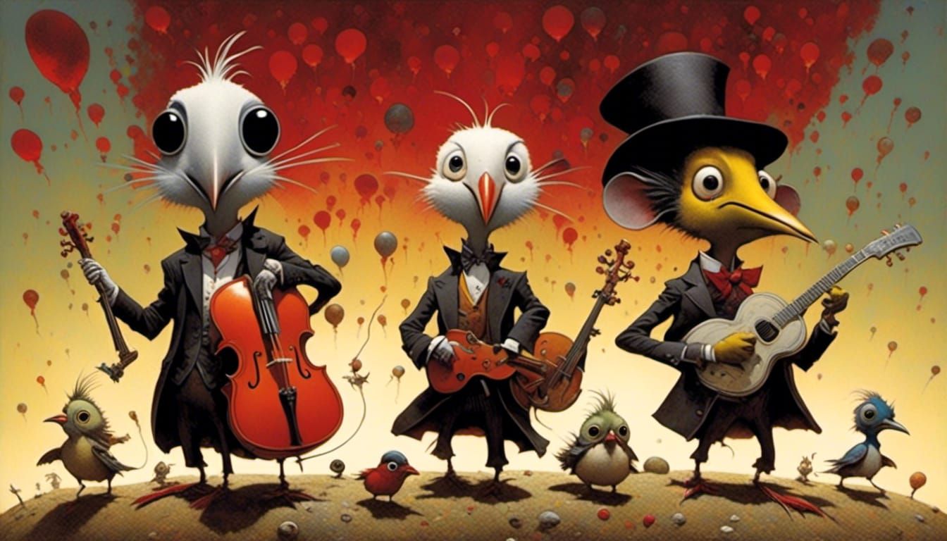 Three Little Birds Reggae Masterpiece in Whimsical Style