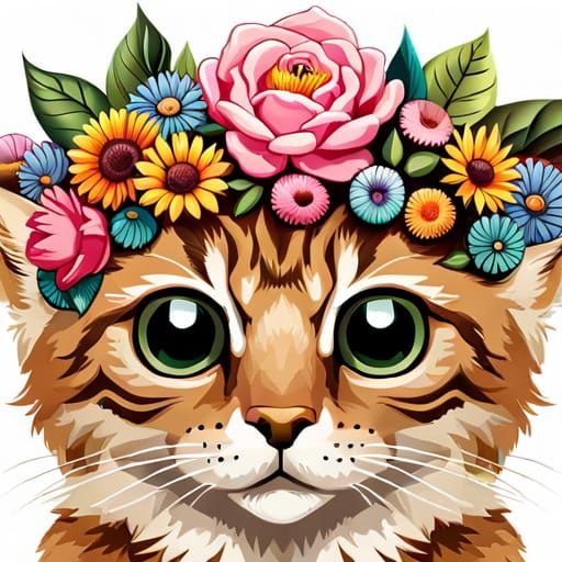 Cute Baby Cat with Flower Crown Vector Art