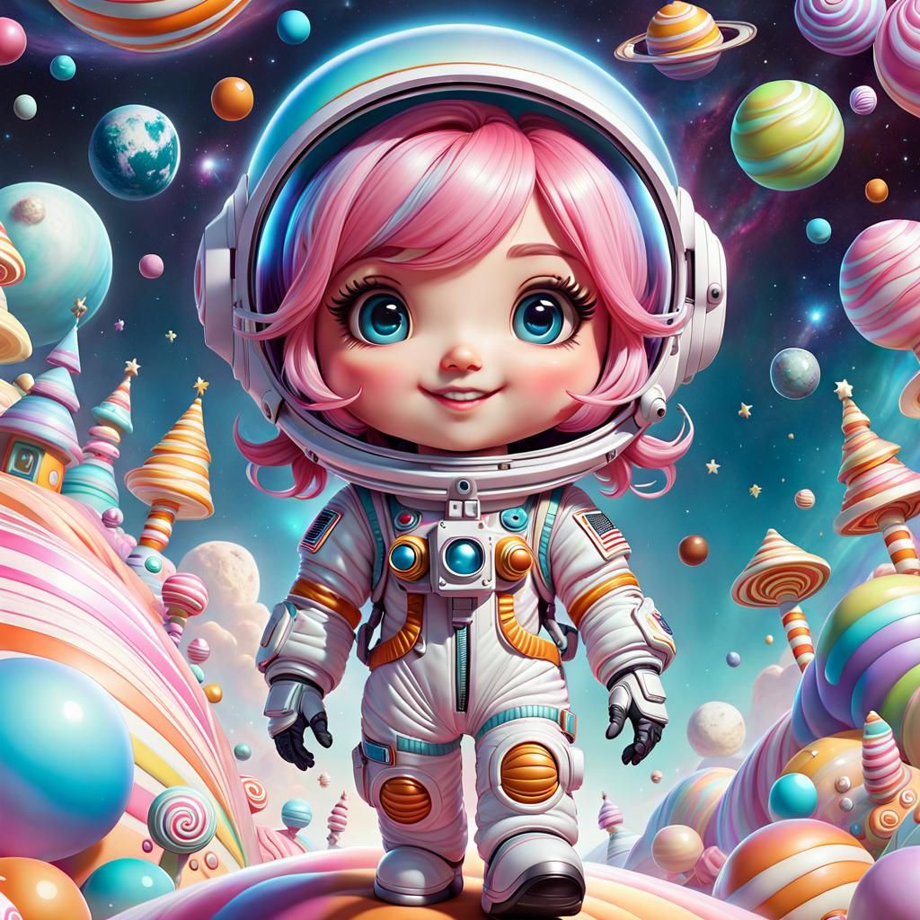 Adorable Chibi Astronaut Girl in Candyland
