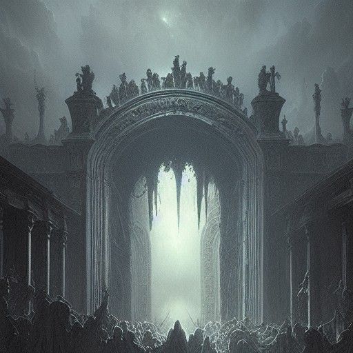 Horrific Hell Gates in Engraving Style