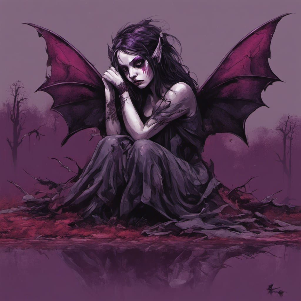 Dark Fairy in Grim Landscape, Graffiti Art Style