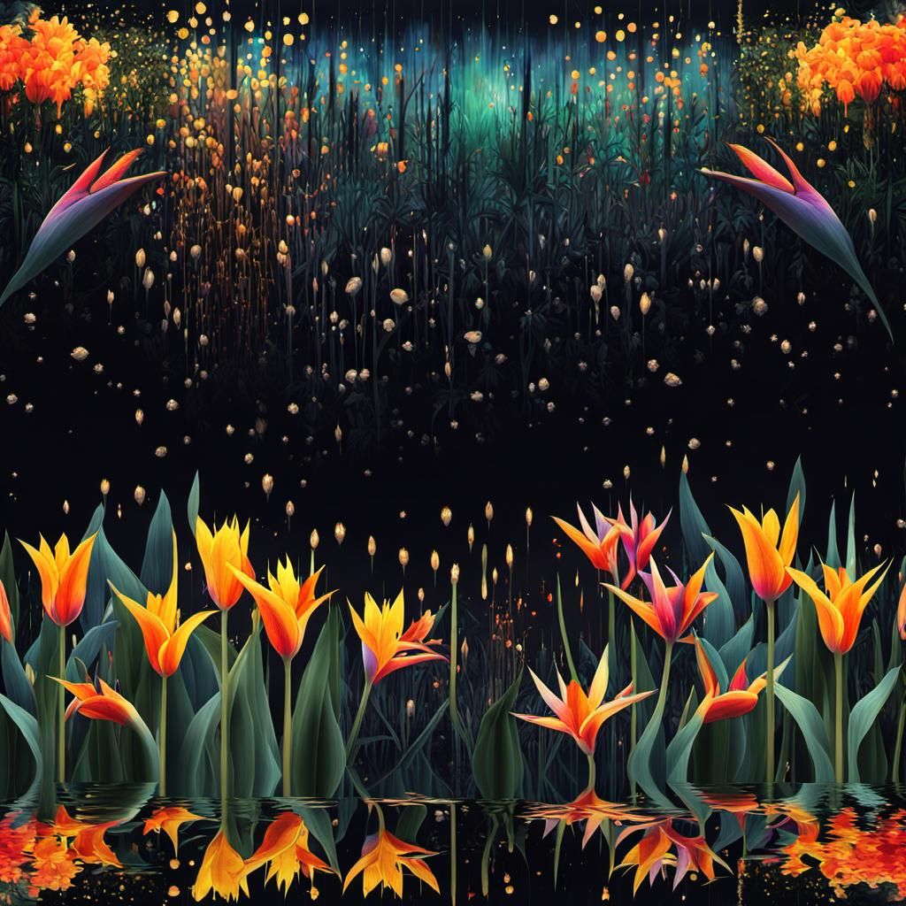 Strelitzia Garden at Night in Double Exposure