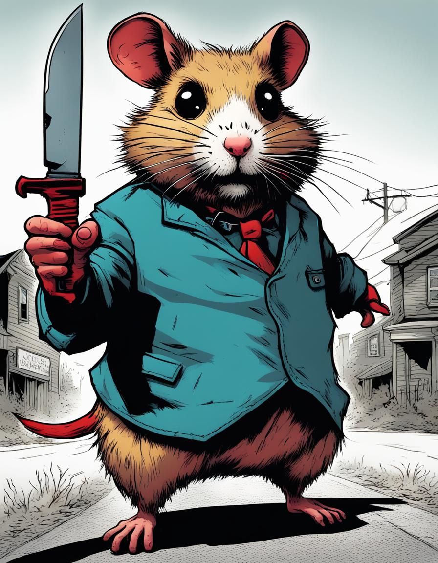Psychotic Hamster in Haunted Suburb: Horror Concept Art
