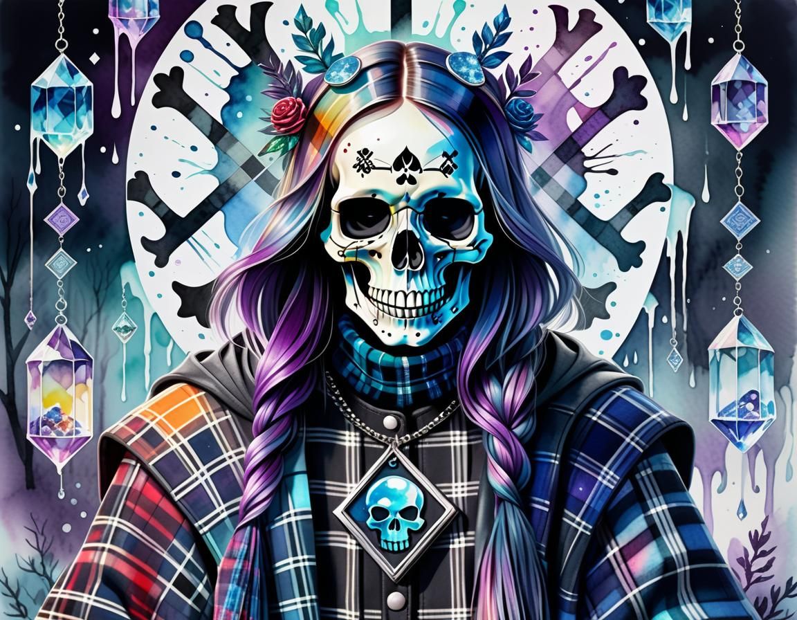 Plaid Fashion in Watercolour with Skulls and Runes