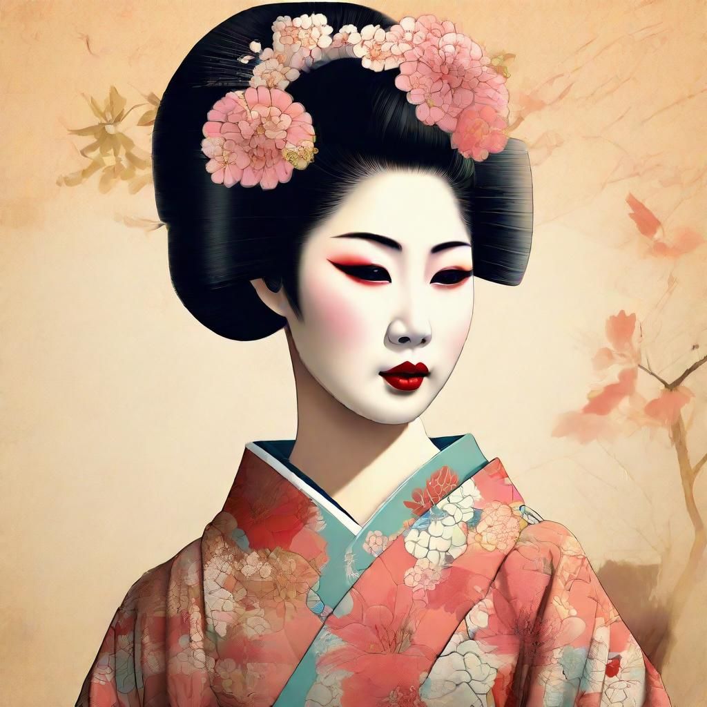 Elegant Geisha Portrait in Ukiyo-e Style