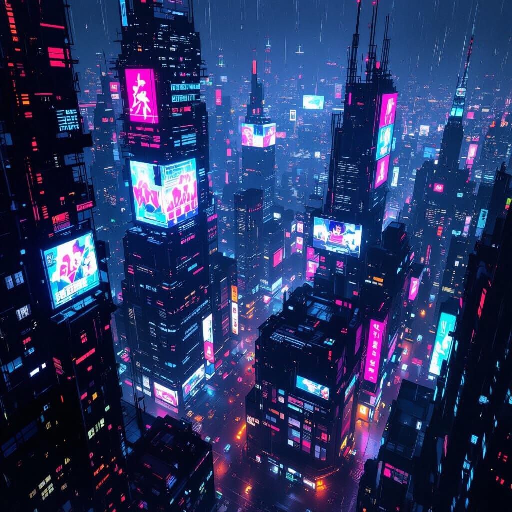 Dark Cyberpunk Cityscape at Night
