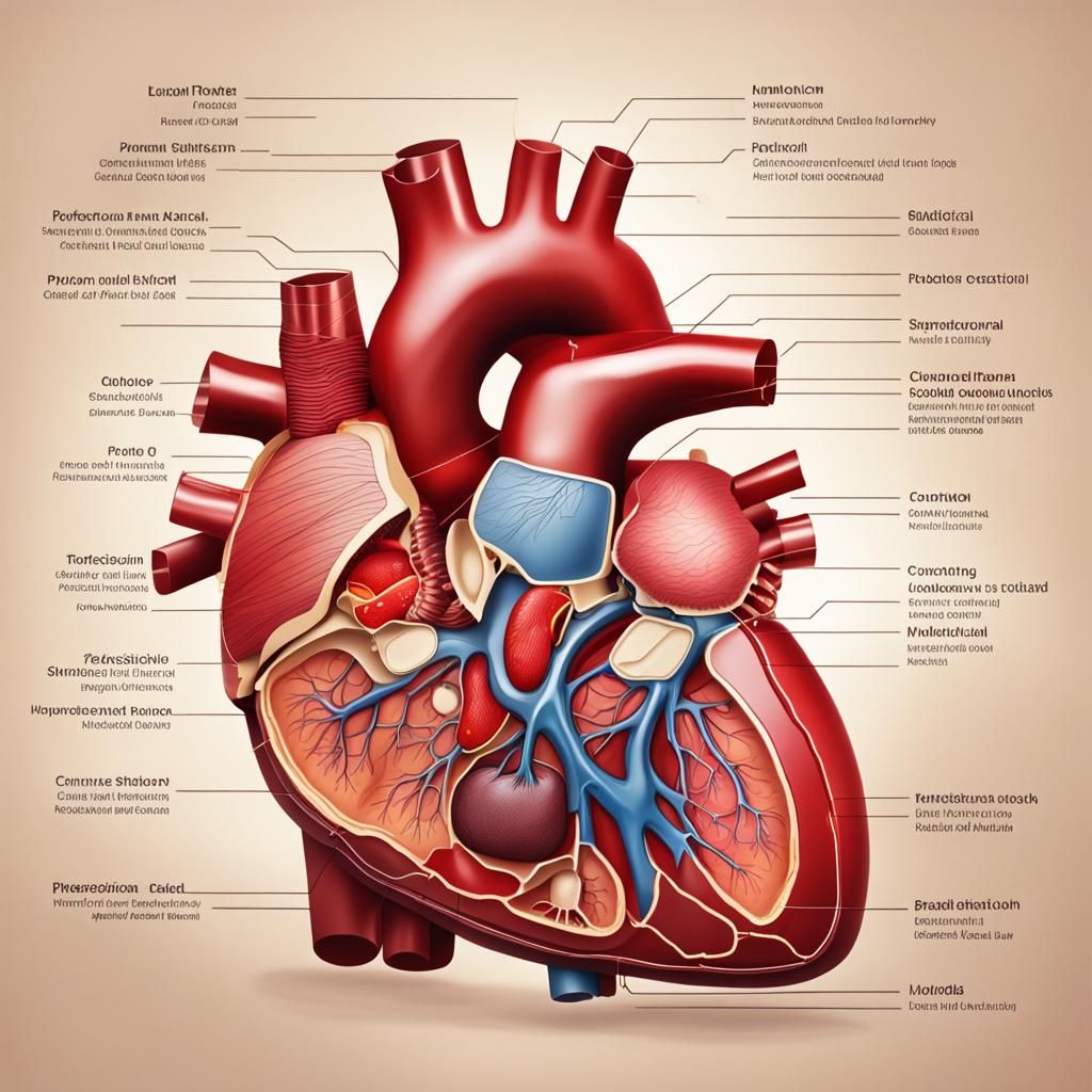 Detailed Human Heart Illustration with Labeled Parts